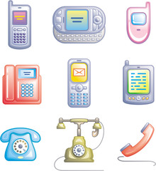 Telephones, mobile phones and devices vector icon set