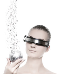 Female robot. Nanotechnology concept