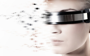 Female robot. Nanotechnology concept