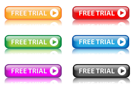 "Free Trial" buttons (various colours with reflection)