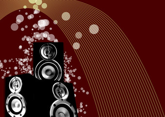 Obraz premium three loudspeaker with retro lines and splashing circles