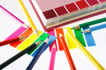 Assortment of coloured pencils with page markers