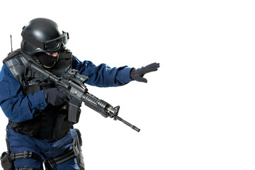 the soldier holding the weapon at a shoulder