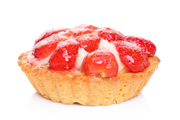 A strawberry tartlet isolated on a white background