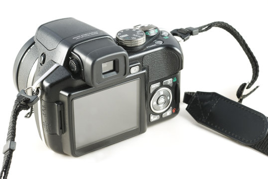 Point and shoot zoom digital camera isolated on white background