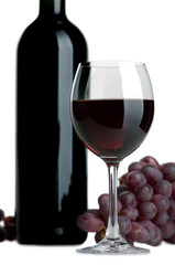 Red wine and grapes