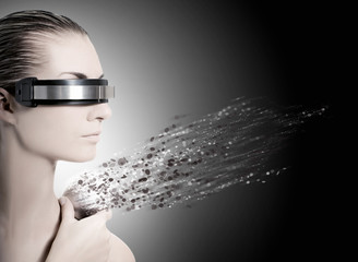 Female robot. Nanotechnology concept