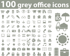 100 grey office icons. vector