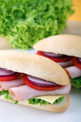 Sandwich with fresh vegetables, ham and cheese