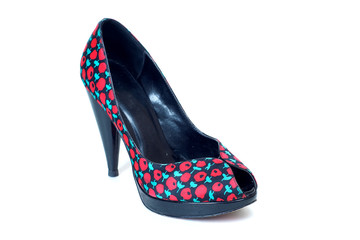 Woman black and red shoe isolated on the white