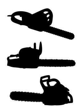 black chainsaw silhouettes on white background clip art preview