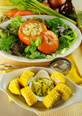 Corn Cobs And Stuffed Pumpkin