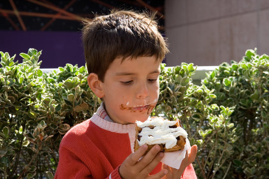 Boy eating Waffle