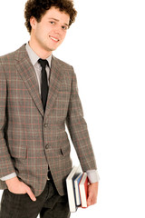 Naklejka premium Male student holding books