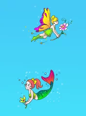 Selbstklebende Fototapeten Fee und Meerjungfrau © TatianaO
