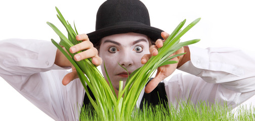 crazy  gardener mime. Studio shot