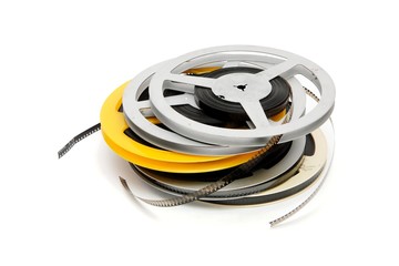 Stack of reels of old quarter-inch amateur celluloid film