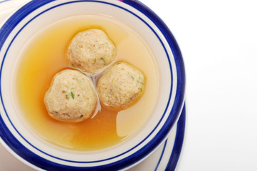 Matzah ball soup - over white