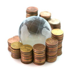 Globe and money. Shallow DOF