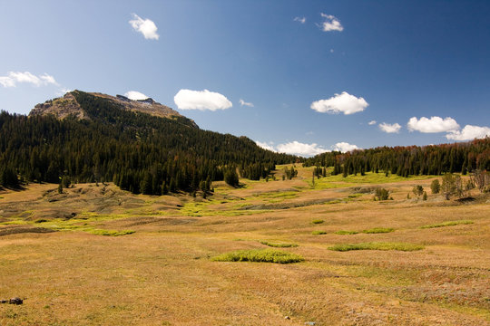 Landscape of mountains and meadows