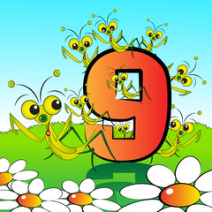 Numbers serie for kids -  09 Mantis © Marta P. (Milacroft)