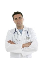 Fototapeta premium Young doctor with glasses isolated on white