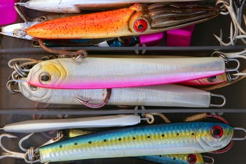 Colorful fishing saltwater fish lures box