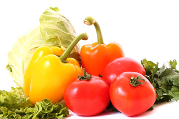 Fresh vegetables on white background. Diet concept.