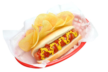 Hot Dog, Chips, Isolated, Clipping Path - 14224222