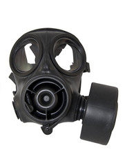 gas mask fitted with filter canister