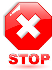 the red vector stop symbol on white