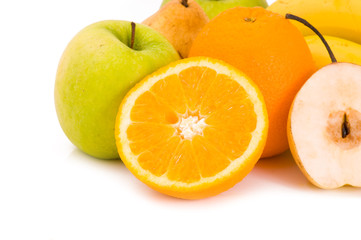lot of fresh fruits isolated on white