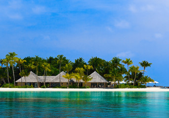 Water bungalows on a tropical island