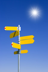 Wegweiser, blanko, Himmel, Sonne