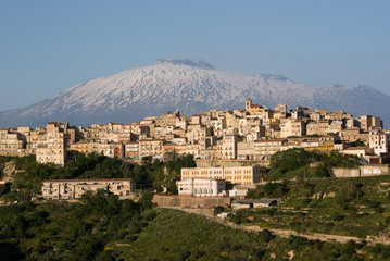 view of village and belltower on background Etna - 14238000