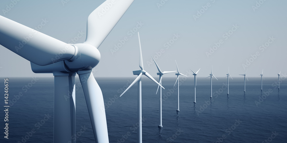 Wall mural windturbines on the ocean