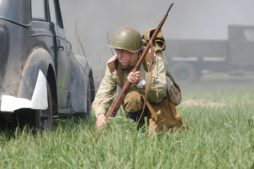 Soviet soldier of WW2. Reenacting. Kiev,Ukraine