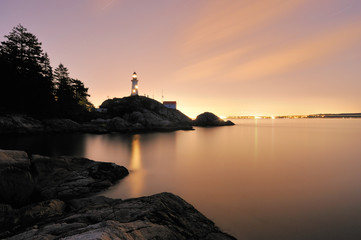 Naklejka premium Point Atkinson Lighthouse in West Vancouver, Long Exposure