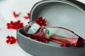 Red eye glasses with flowers