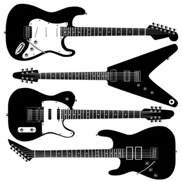 Electric guitars in detailed vector silhouette.