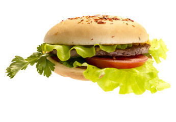 hamburger with vegetables. isolated with clipping path