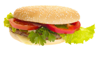 hamburger with vegetables. isolated with clipping path