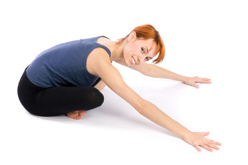 Fototapeta na wymiar Smiling Woman doing Yoga Exercise