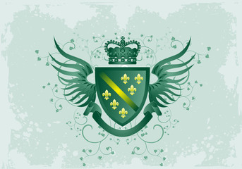 Grunge green coat of arms with Fleur-de-lis