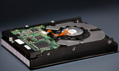 closeup view of hard disk drive