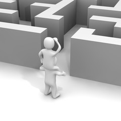Finding path through labyrinth. 3d rendered illustration.