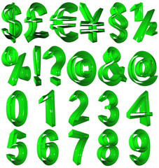 high resolution 3D green symbols rendered
