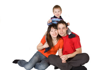 Happy family on a white background