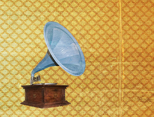Vintage gramophone - grungy background