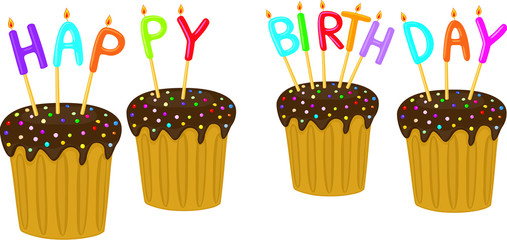 four cakes with candles